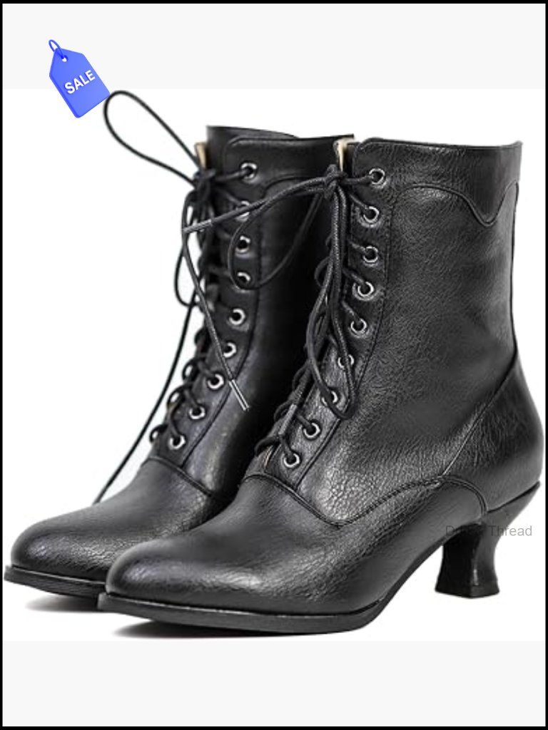 Women's Mid Calf Lace Up Chunky Heel Boots Round Toe